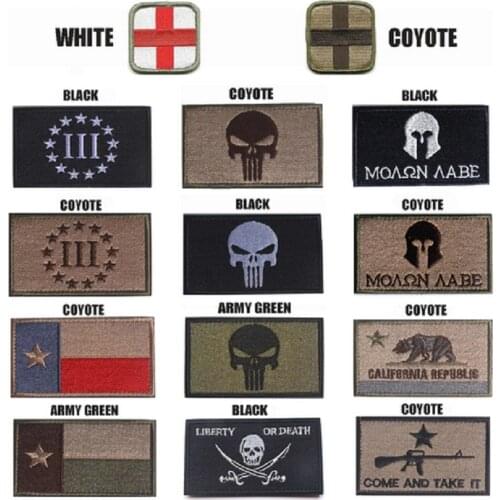 3D High Quality 100% Embroidery Patches Three Penceter/The Skeleton/Texas/MOAON/Red Cross Patches Loops And Hook Skull Patches