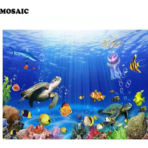 5D DIY Mosaic Embroidery Underwater turtle Diamond Painting Full square Rhinestone cross stitch Needlework