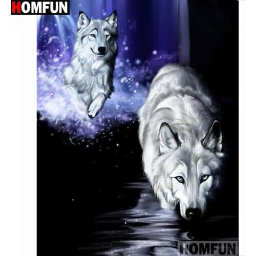 HOMFUN Full Square/Round Drill 5D DIY Diamond Painting "Animal wolf" Embroidery Cross Stitch 5D Home Decor Gift A14920