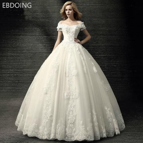 Noble Ball Gown Wedding Dress Lace Vestidos De Novia Beaded Off The Shoulder Newest Long Plus Size Wedding Gown Bride Dress