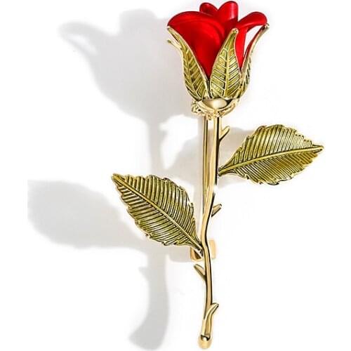 Brooch for Women Fashion Red Rose Flower Vintage Enamel Woman Party Wedding Dress Accessories Brooches High Quality Gift