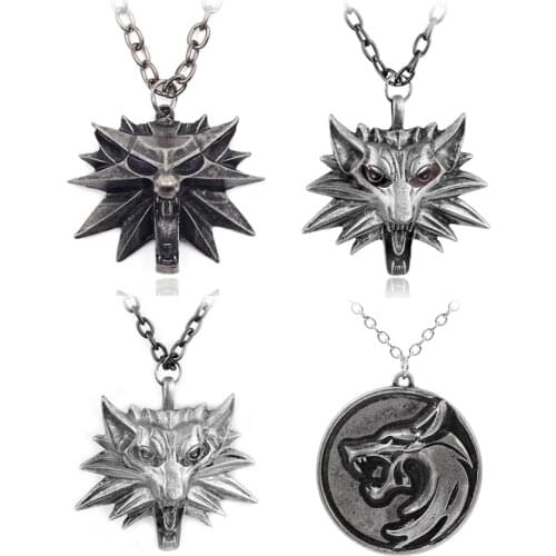 Game Wizard 3 Necklace Wild Hunt Wolf Medallion Round Necklace Men Pendant Metal Chian Necklace Geralt Cosplay Classic Jewelry