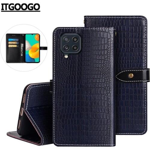 Case For Samsung Galaxy M32 Case Cover Crocodile Grain Flip Leather Case For Samsung M325F Cover Business Phone Case