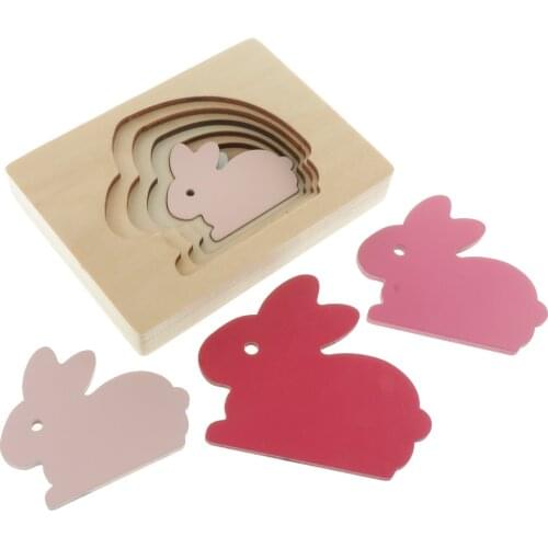 Kids Baby Wooden Montessori Puzzle 5-Layer Puzzle Learning Educational Toy - Rabbit, 14.5 x 11 x 2.5 cm