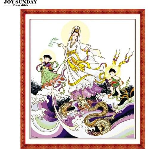 Joy Sunday Songzi Kuan Yin Cross Stitch Patterns 11CT 14CT Counted Printed on Canvas DMC DIY Handwork Embroidery Kits Needlework