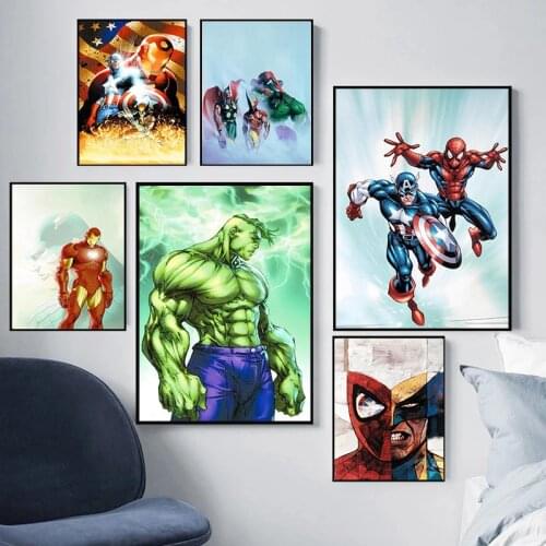 Marvel Comics Captain America Spiderman Canvas Painting Superhero Avengers Posters and Prints Wall Art Pictures Kids Room Decor