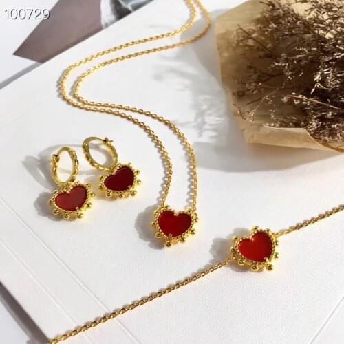 YPAY8 luxury fashion ladies 925 sterling silver top quality rice beads heart-shaped Stud Earrings Necklace Set ladies jewelry