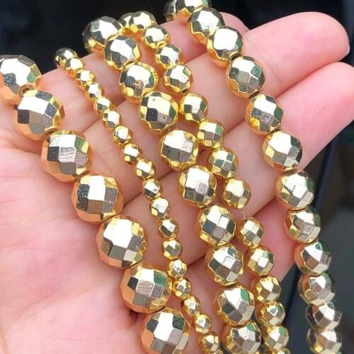 AAA Natural Stone 18 Gold Hematite Beads Round Loose Spacer Beads For Jewelry Making DIY Charms Bracelet Necklace 2/3/4/6/8/10mm