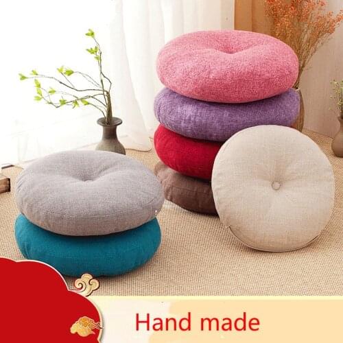 Flax Round Floor Tatami Cushion Pillow Pouf Throw Home Sofa Decor Throw Home Soft Cushion 45cm