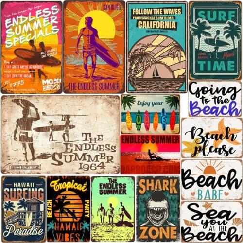 Surf Time Plaque Metal Vintage Signs Home Wall Art Posters Painting Decorative BEACH Plates For Bar Cafe Pub Garage 30x20cm N113