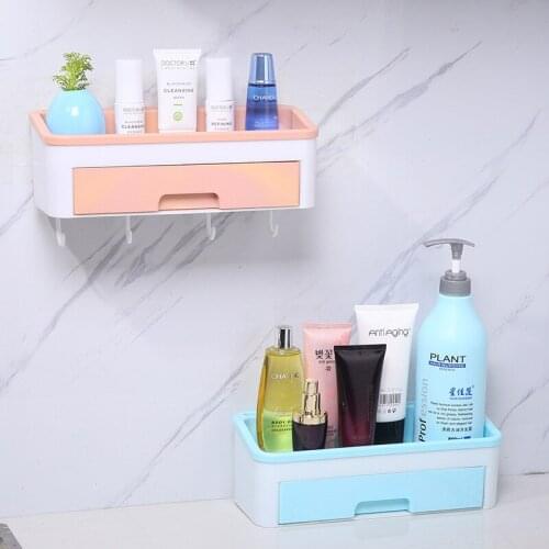 Multi-functional Bathroom Holder Wall Mounted Bath Shelf Waterproof Pouch-free Bath Storage Racks With Drawer Bathroom Organizer
