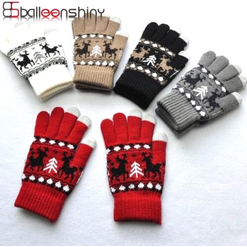 Balleenshiny Fashion Knitted Thick Kids Gloves For Boys& Girl Christmas Deer Printed Warm Autumn Winter Full finger Gloves