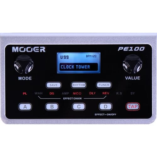 MOOER PE100 Multi-effects Processor Portable Guitar Effect Pedal 40 Drum Patterns 10 Metronomes Tap Tempo 39 Types of Effect