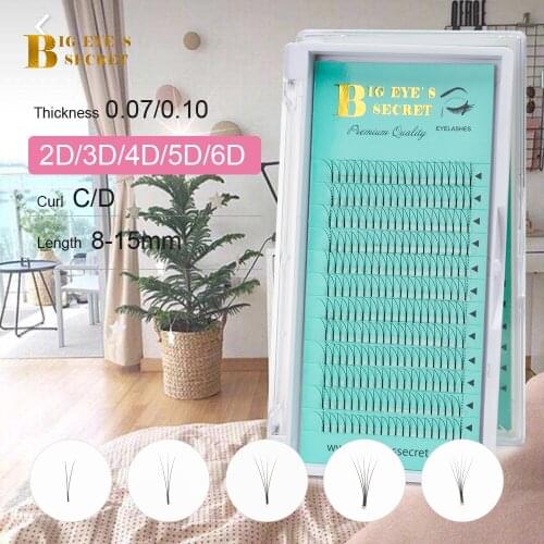 BES 1 Tray Long Stem Russian Volume Lashes Extensions 2D 3D 4D 5D 6D 7D Premade Fans Natural Long Eyelashes Extensions C D Curl