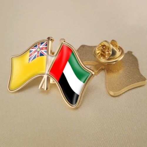 Niue and United Arab Emirates Crossed Double Friendship Flags Lapel Pins Brooch Badges