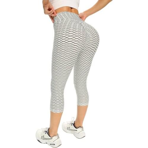 2021 New Fashion Ladies Color Contrast Jacquard Sports Fitness Hip-lifting Bubble Yoga Pants Seven Points