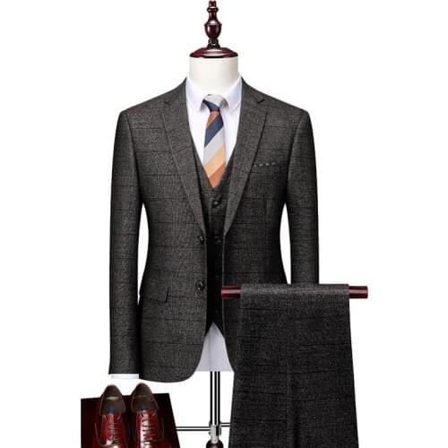 2021Autumn and winter new mens business casual suits Korean version of self-cultivation wedding suit mens three-piece suit