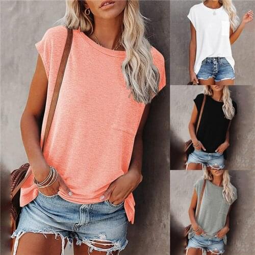 Solid Color Tops Tee Shirts Women Pocket T-shirt Summer Casual Off Shouler Loose Short Sleeve Female Tops Mujer Blouses