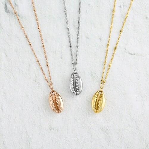 Wholesale Sea Shell Pendant Necklace High Quality Stainless Steel Conch Pendant with Bead Chain for Beach jewelry 10pcs/lot