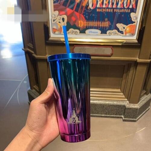 2021.4 New Style Shanghai Disney 5th Anniversary Commemorative Model Laser Mickey Stainless Steel Straw Cup Drinking Cup AG2485