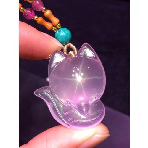 Natural Rose Quartz Fox Shape Pendant Women Men Mozambique 30x20mm Love Anniversary Gift Love Crystal Necklace AAAAA