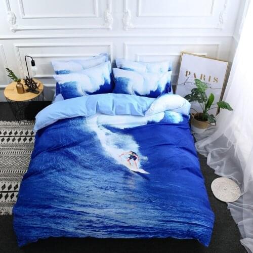 Drop Shipping 3D Digital Printing Duvet Cover Pillowcases Bohemia Blue Flower Soft Bed Covers 3/4PCS Surfing Boy Gift