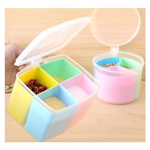 Colorful Apple Shape Transparent Plastic Flavouring Box Condiment Pot Sets Cooking Seasoning Jars Salt Sugar Spice Storage Bins