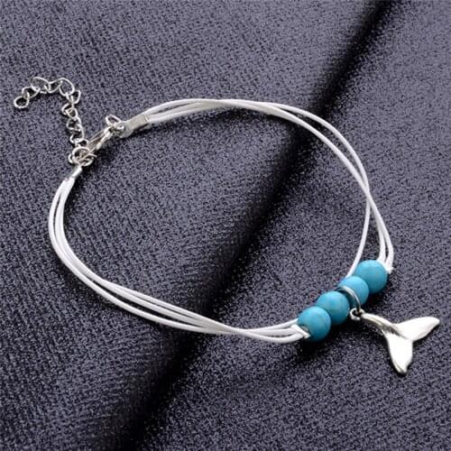 Adjustable Fish Tail Shaped Blue Beads Anklet For Women Boho Charms Color Beach Bracelet Ankle Foot Jewelry Gift