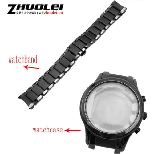 For AR1452 AR1451 Ceramic watchband and case 22mm 24mm High Quality Black men Ceramic Strap Bracelet steel black Deployment band bracelet