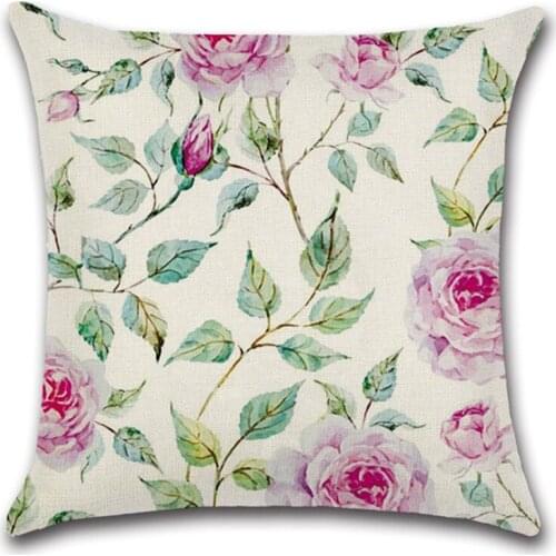 Pink Flowers Cushion Cover Pillowcase Fashion Throw Pillow Linen Decorative Pillows for Sofa Bed Car