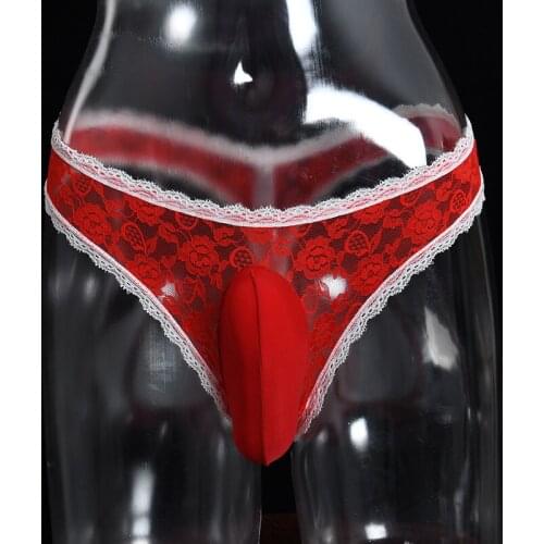 Sexy Mens Penis Pouch Lace Underwear Thong Pouch Jockstrap Men Underwear Sissy Lingerie for Men Panties G Strings Underwear