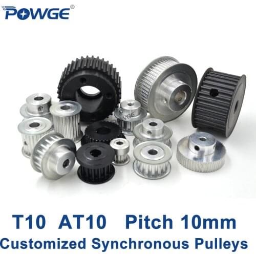 POWGE Trapezoid T10 AT10 Synchronous Pulley Pitch 10mm Gear wheel Manufacture Customizing all kinds of T10 AT10 Timing pulley