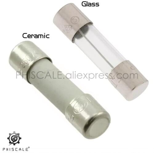 PHISCALE 100Pcs 5*20mm 5.2*20mm Cartridge Glass/Ceramic Fuse Fast/Slow Blow 250V 0.1/0.25/3.15/6.3/1/2/3/4/5/6/7/8/10/20/25/30A