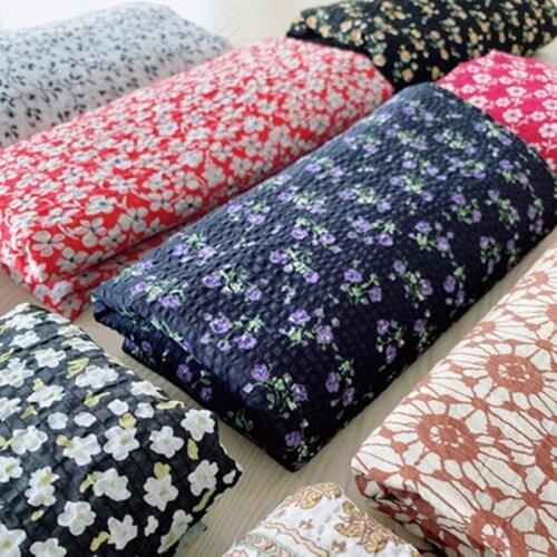50x135CM Pure Cotton Salt Bubble Pastoral Floral Print Sewing Fabric Making Handmade Dress Clothes Soft Cloth ThinPleated Fabric