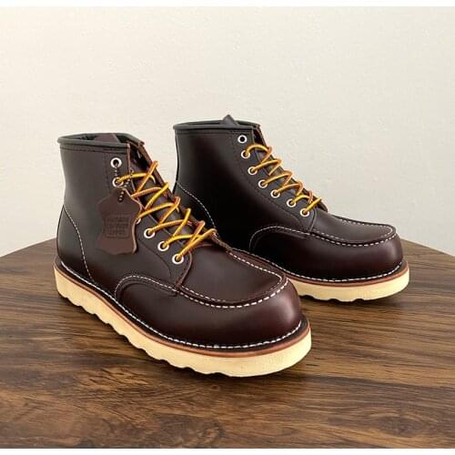 Handmade Goodyear-Welted Unisex Vintage Men Casual Shoes Cow Leather British Ankle Boots Tooling Work Motorcycle Boots Female