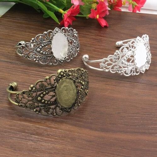 10pcs/lot Vintage Metal Oval Blank Setting Bezel Blank Base Cabochon Bracelet with Inner Dia.18x25mm Base For DIY Bangle K02002
