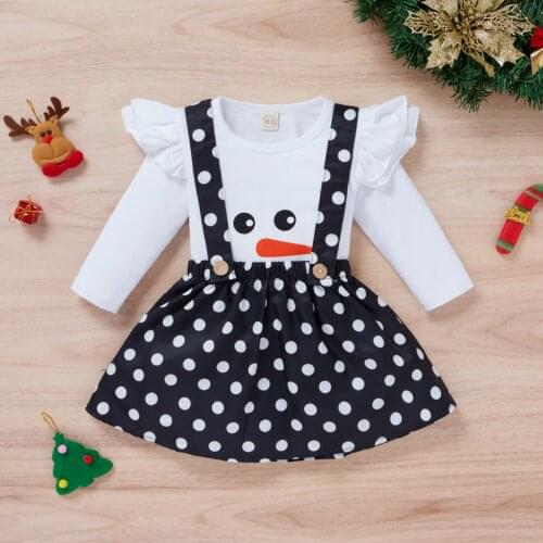 1-5 Years Clothing Set Girls Casual Two-piece Clothes Set, White Fly Sleeves Pullover Dots Printed Pattern Suspender Skirt