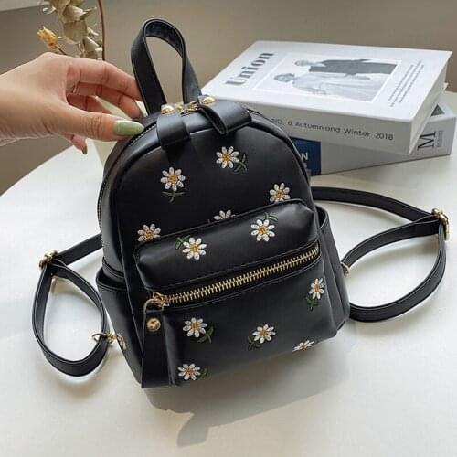 Embroidery Flowers Women Backpack Purse PU Leather Fashion Mini Backpacks For Teenage Girls School Shoulder Bag Ladies Bagpack