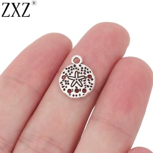 ZXZ 50pcs Tibetan Silver Sand Dollar with Starfish Charms Pendants Beads for Necklace Bracelet Jewelry Making Findings