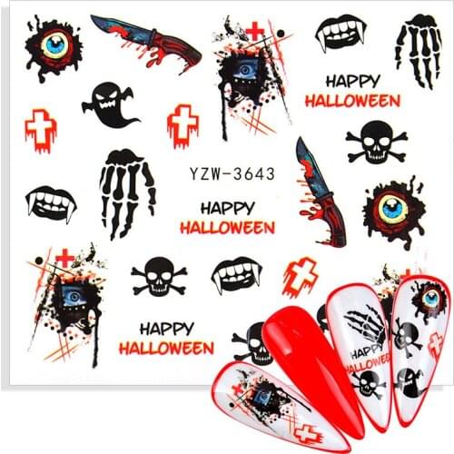 1pcs Water Transfer Nail Sticker Decals Halloween Spider Web Bat Pumpkin Witch Horror Beauty Decora Design DIY Color Tattoo Tip