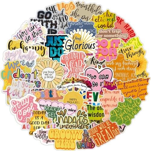 50PCS Colorful lnspirational Saying Stickers DIY Fridge Guitar Laptop Motorcycle Travel Luggage Classic Toy Graffiti Sticker