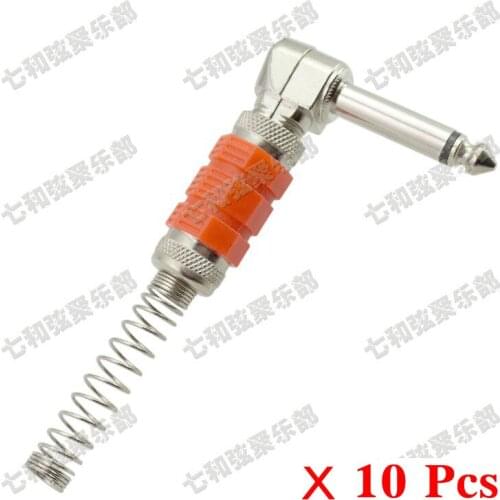 10 Pcs 6.35mm 1/4 Right Angle 90 Mono Microphone Guitar Bass Cable Plug Connector Plug /W Spring (DSD-S2201222DSD)