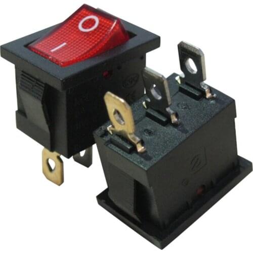 10Pcs AC 250V/6A, 125V/10A Red Light Illuminated ON/Off SPST 3 Pin 2 Position Rocker Toggle Switch KCD1-2-101N-R