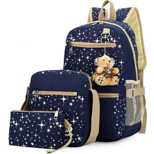ZHIERNA A three-piece Luggage& Bag Casual Travel Pack Women Canvas Backpack Schoolbag School Bag For girl Teenagers Rucksack