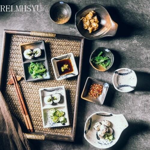 3PCS RELMHSYU Retro Japanese Style Ceramic Small Seasoning Soy Sauce Dish Restaurant Tableware