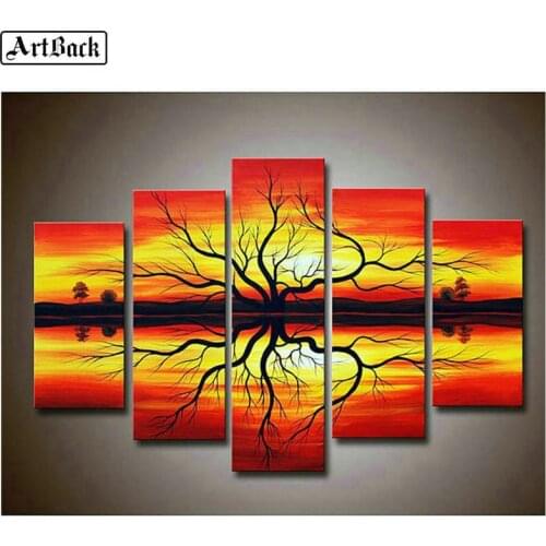 5 spell diamond painting cross stitch tree landscape full square sticker 3d diamond mosaic art home decoration