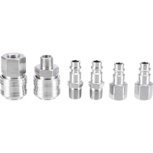 6pcs Air Quick Connector Euro Quick Coupler Fittings Air Hose Compressor Connector 1/4" BSP Male/Female Quick Release Set