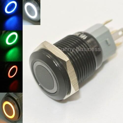 6V 12V 24V 110V 220V LED Black Waterproof 12V 5 Pin 16mm Led Light Metal Push Button Momentary Switch Car Electronics