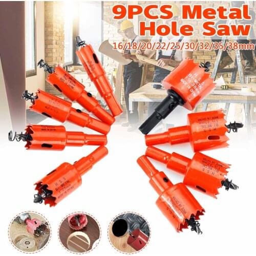 9PCS 16-38mm Cutter Metal Twist Drill Bits Kit Mental Hole Saw Drill Bit Opener Carpentry Tools Holesaw for Wood Steel