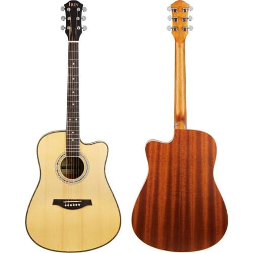 41 Inch Acoustic Guitar Spruce Panel 6 Strings Folk Guitar Beginners Musical Instrument Wood Color Guitar With Capo Picks Bag